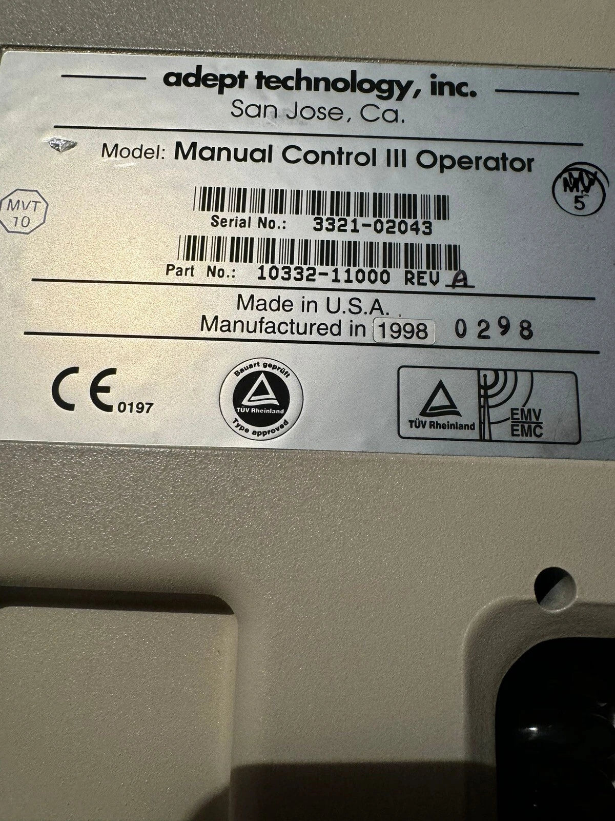 MANUAL CONTROL III OPERATOR / ADEPT TECHNOLOGY 10332 -1 1000 /