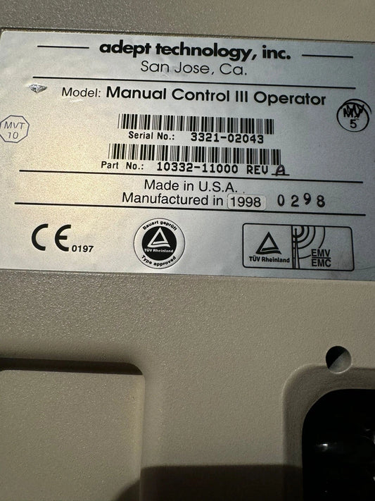 MANUAL CONTROL III OPERATOR / ADEPT TECHNOLOGY 10332 -1 1000 /